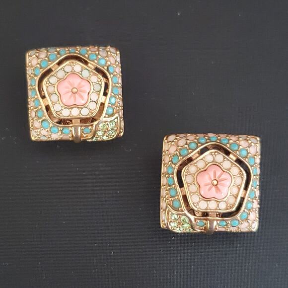 Lauren G Adams LGA Womens Pierced Earrings Omega Clip Gold Plated Pearl Crystals - Picture 1 of 7